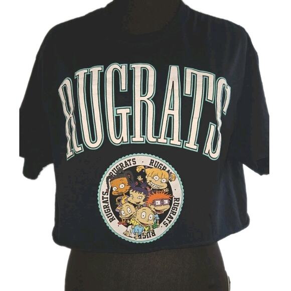 Nickelodeon Rug Rats Cartoon T-Shirt Tee Cropped Sz L Large Navy Unisex Festival - Picture 1 of 11